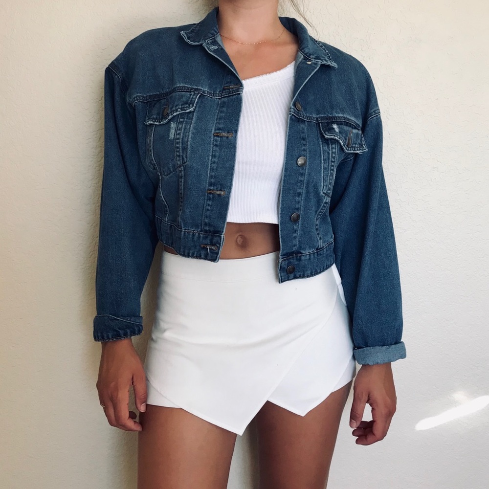 SOLD !! White double weave faux wrap skort